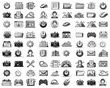 © YiuCheung - Collection of assorted grayscale icons depicting technology, office, communication, and settings in a structured grid layout.
