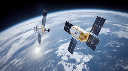 Poster - Satellite technology and cloud computing concept with digital network infrastructure wireless communication and global connectivity for modern technology and scientific advancement