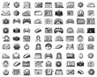 © YiuCheung - Collection of monochrome icons depicting diverse functions and categories such as settings, files, communication, media, gaming, computers, and user interfaces.