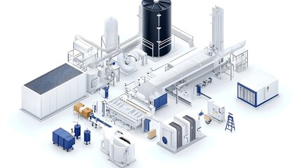 Poster - Sophisticated Isometric of an Advanced Industrial Cooling Process and Equipment Showcasing the Complex Machinery Pipework Sensors