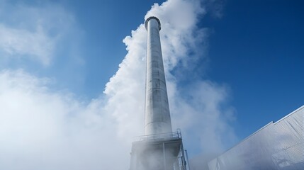 Aufkleber - Towering industrial cooling tower belching massive plumes of steam into the cloudy overcast sky  Industrial power plant or factory exhaust emissions rising into the atmosphere