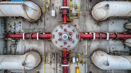 Fototapete - This image showcases the intricate network of pipes valves and other equipment that make up an industrial chemical processing plant