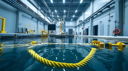 Aufkleber - Underwater Cables Connecting to a Satellite Uplink Station in the Ocean  Intricate network of electrical and communication infrastructure beneath the sea powering global data and energy transmission