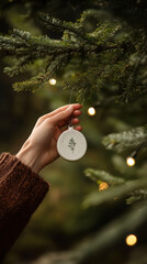 Wall Mural - Holiday decoration: hand hanging ceramic ornament on christmas tree