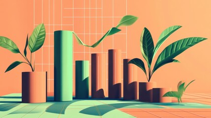Leinwandbilder - Abstract illustration of upward growth trend with plants.