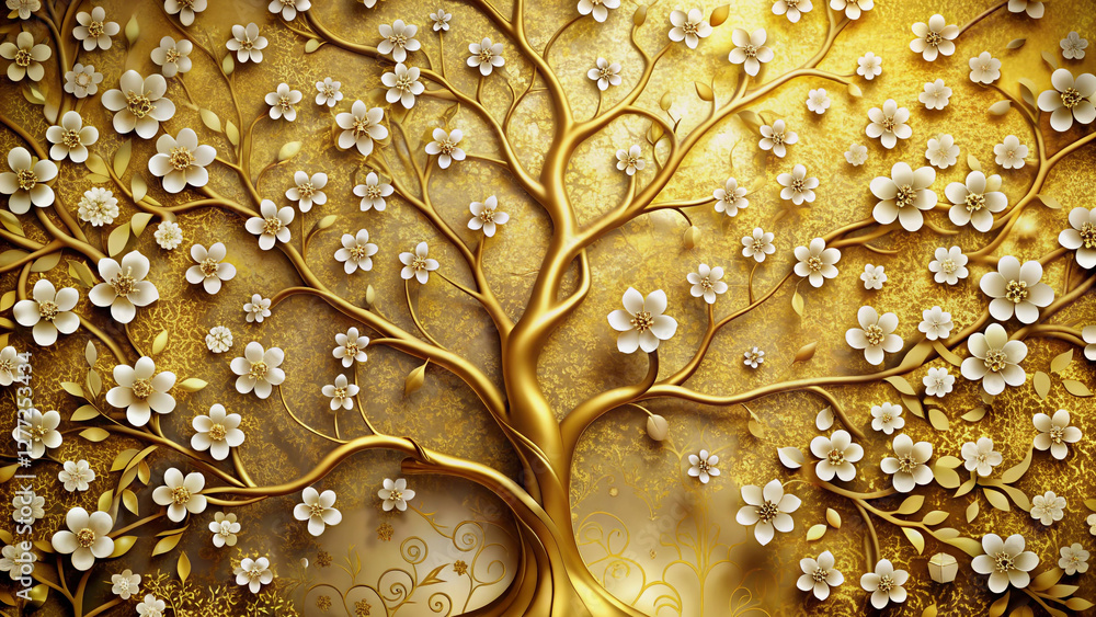 Luxurious Gold Floral Tree Wallpaper Design Stock Photo | Adobe Stock