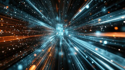 Aufkleber - Abstract light streaks converging towards a central point, creating a dynamic, futuristic tunnel effect.