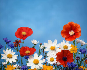Wall Mural - vibrant wildflower meadow under clear blue sky