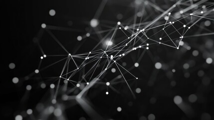 Aufkleber - Abstract network connection.  Glowing dots and lines on black background.  Digital technology concept.