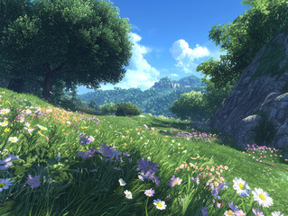 Wall Mural - wildflower meadow in full bloom under brilliant sun