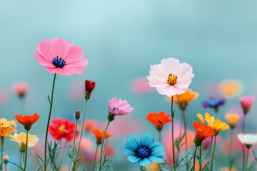 Wall Mural - wildflowers blooming in meadow under soft light