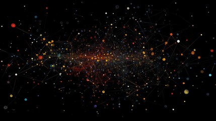 Fototapete - Abstract network connection, colorful nodes and lines on black background.