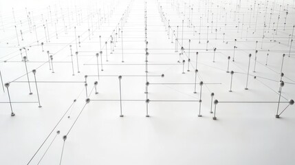 Leinwandbilder - Abstract network connection concept; nodes and lines forming a grid pattern on a white surface.