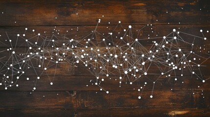 Leinwandbilder - Abstract network connection dots and lines on dark wooden background.