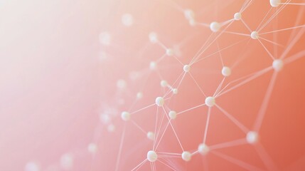 Leinwandbilder - Abstract network connection nodes and lines on coral background.