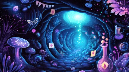 Wall Mural - Dreamy Magical Tunnel with Vibrant Colors and Enchanted Elements