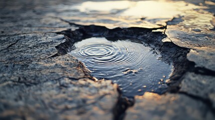 Wall Mural - Water Ripple in Dry Cracked Ground Reflecting Soft Evening Light