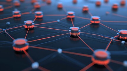 Aufkleber - Abstract network connection visualization; nodes linked by glowing lines on dark background.