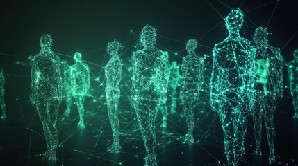 Wall Mural - digital figures in wireframe style representing virtual connections