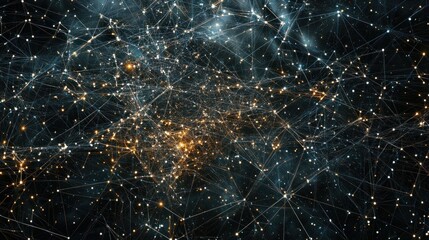 Aufkleber - Abstract network connections, glowing nodes and lines forming a complex structure in dark space.