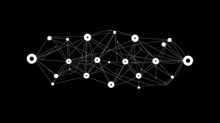 Aufkleber - Abstract network visualization with interconnected nodes and lines on black background.