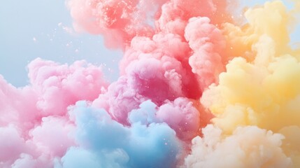 Poster - Abstract pastel color explosion, vibrant swirling clouds of pink, blue, yellow and orange.