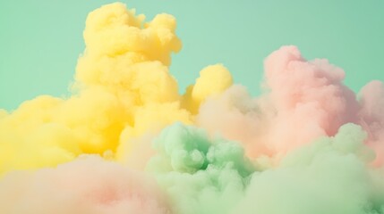 Poster - Abstract pastel colored smoke clouds on a mint green background.