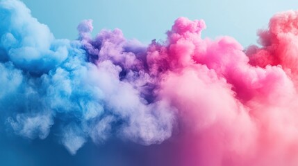 Poster - Abstract pastel colored smoke clouds on blue background.
