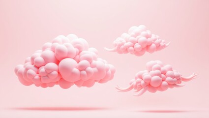 Wall Mural - Pink Fluffy Clouds Abstract Dreamy Background 3D Render Pastel Soft Airy Light