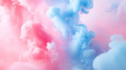 Poster - Abstract pastel pink and blue ink swirls in water.