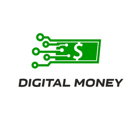 Aufkleber - Digital money icon of dollar and circuit board for money fast transfer, vector sign. Money online transfer, crypto currency exchange or cash withdrawal ATM and bank payment emblem of digital dollar