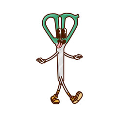 Poster - Cartoon groovy scissors school stationery character with a friendly expression, embodying creativity and fun. Isolated vector educational cutting tool personage conveying a sense of learning for kids