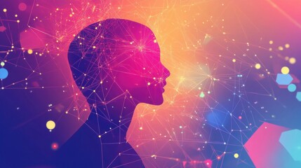 Wall Mural - abstract profile silhouette with vibrant cosmic network background