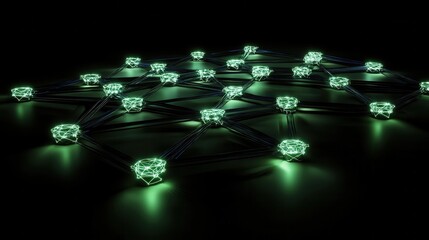 Wall Mural - green connected nodes in dark environment representing digital network