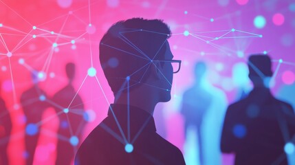 Wall Mural - silhouette of man with digital connections in colorful background