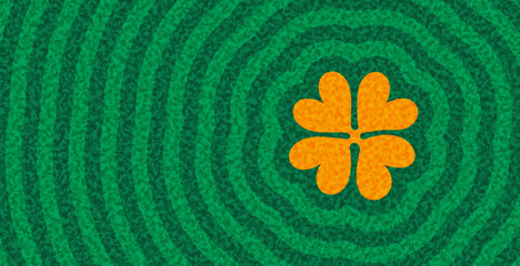 Wall Mural - A vibrant vector illustration of an orange four-leaf clover on a dynamic green ripple background, symbolizing luck and good fortune.