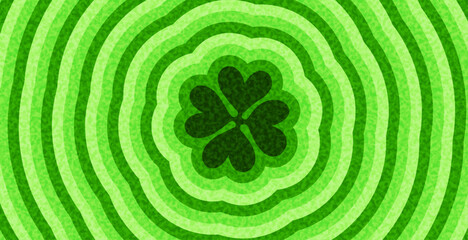 Wall Mural - A vibrant vector illustration of a four-leaf clover centered on a dynamic green ripple background, symbolizing luck and good fortune.