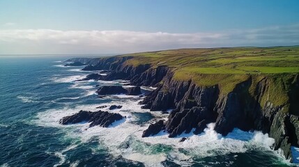 Wall Mural - Dramatic coastal cliffs meet powerful ocean waves