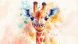 © 11faqihtanjung - Colorful giraffe portrait with watercolor splashes.