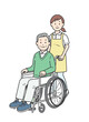 © gotooo - 車椅子の高齢男性と介助ををする若い女性のイラスト