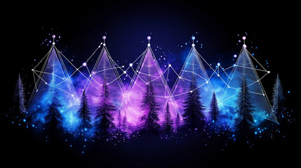 Wall Mural - enchanted forest: a mesmerizing digital illustration of a forest at night, where trees are rendered 