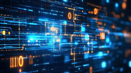 Digital data stream, network flow, technology background