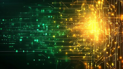 Digital network, glowing circuits, data flow, tech background