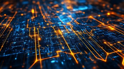 Digital network, glowing circuits, tech background, data flow