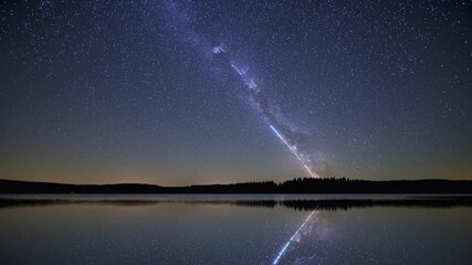 Wall Mural - night stars above a tranquil lake – breathtaking starry sky reflecting on the calm water, creating a