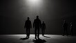 © Puchong - Silhouetted figures walk towards a single light source in a