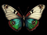 peacock butterlfy on black background