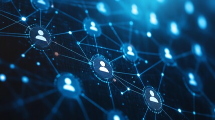 Poster - Business professional connecting with people online, digital communication technology, network structure and virtual people icons