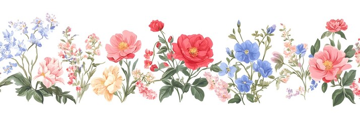 Wall Mural - collection of horizontal floral seamless borders 