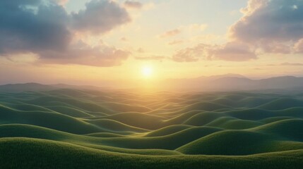 Wall Mural - Serene Sunset Over Rolling Green Hills Landscape